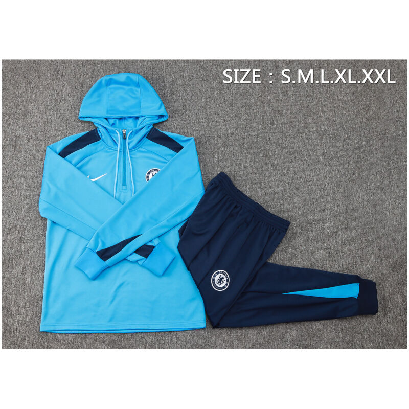 Mens Chelsea Hoodie Sweatshirt + Pants Training Suit Blue 2024/25