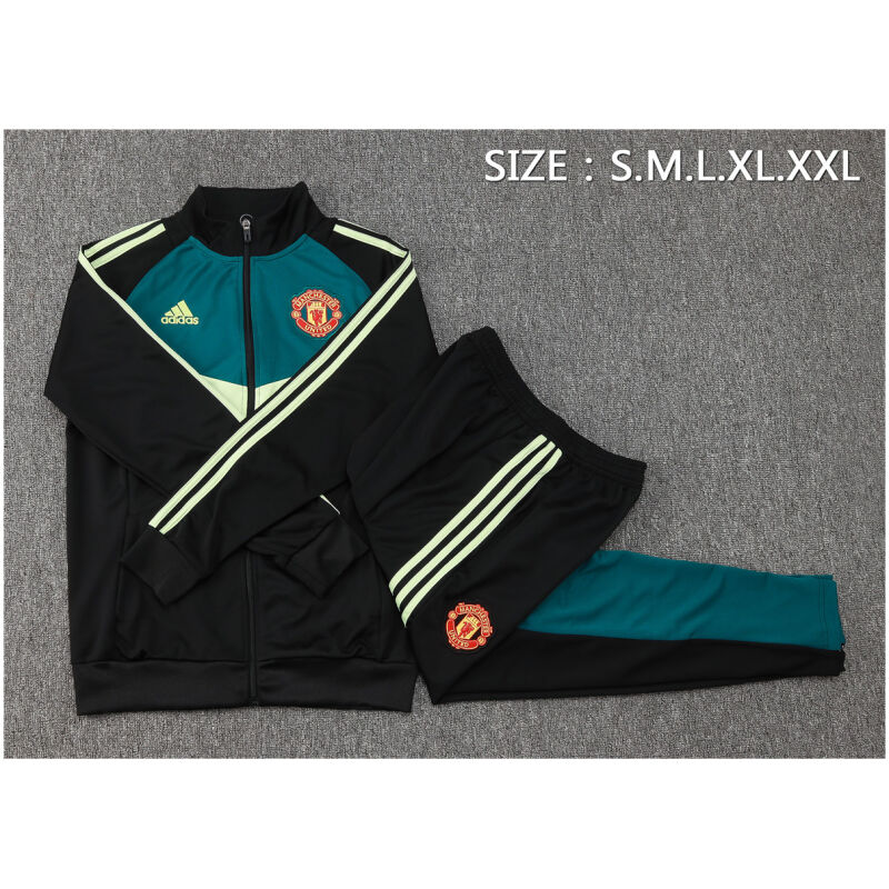 Mens Manchester United Jacket + Pants Training Suit Green – Black 2024/25