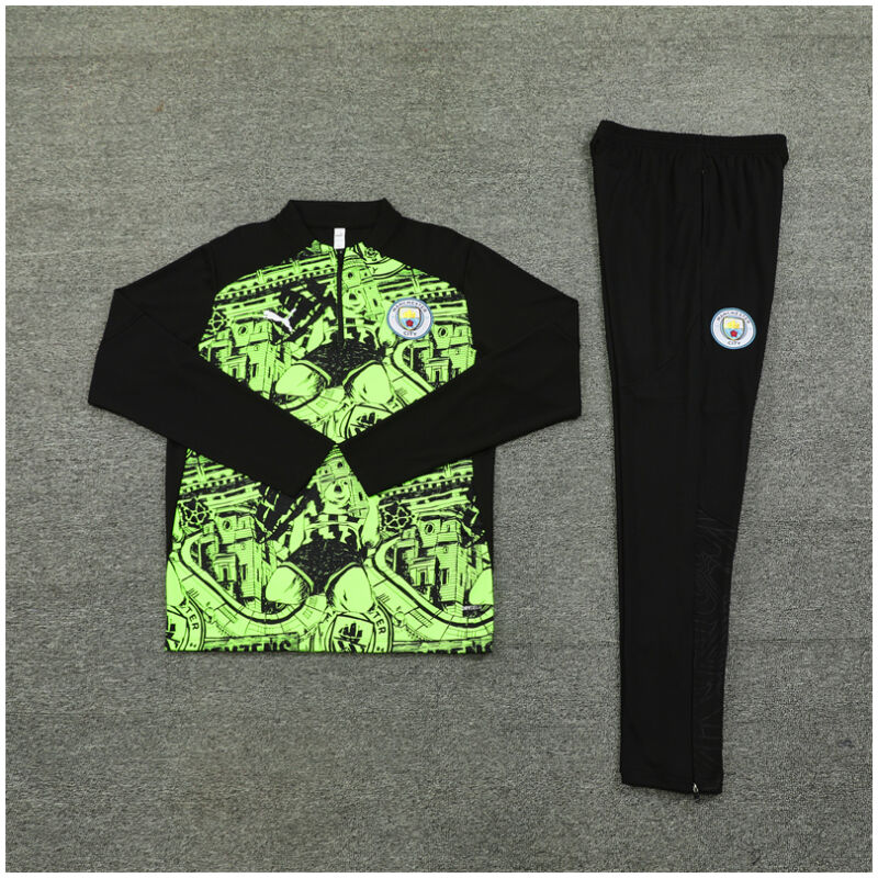 Kids Manchester City Training Suit Green – Black 2024/25