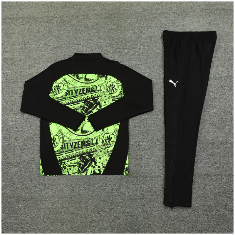 Kids Manchester City Training Suit Green – Black 2024/25