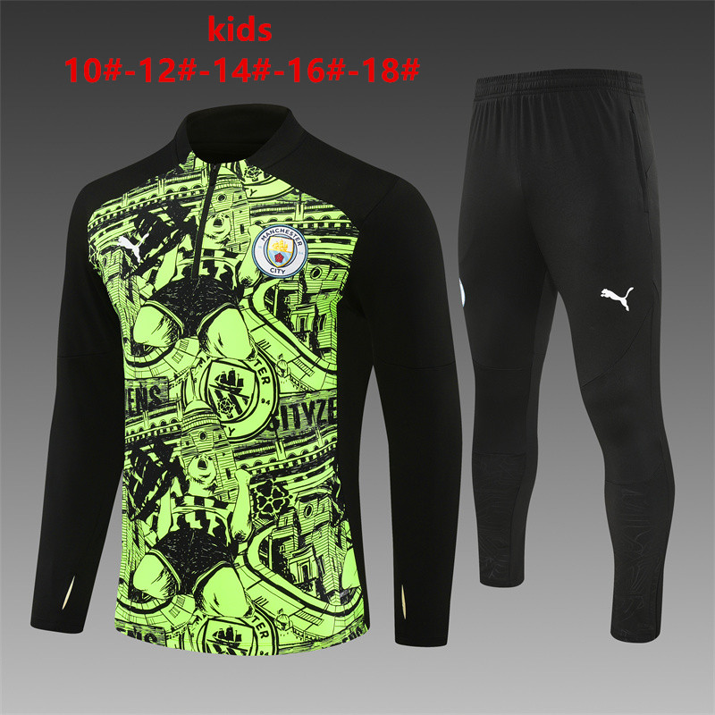 Kids Manchester City Training Suit Green – Black 2024/25