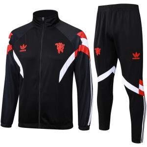 Mens Manchester United Jacket + Pants Training Suit Black 2024/25