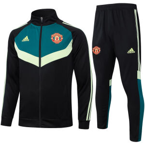 Mens Manchester United Jacket + Pants Training Suit Green – Black 2024/25