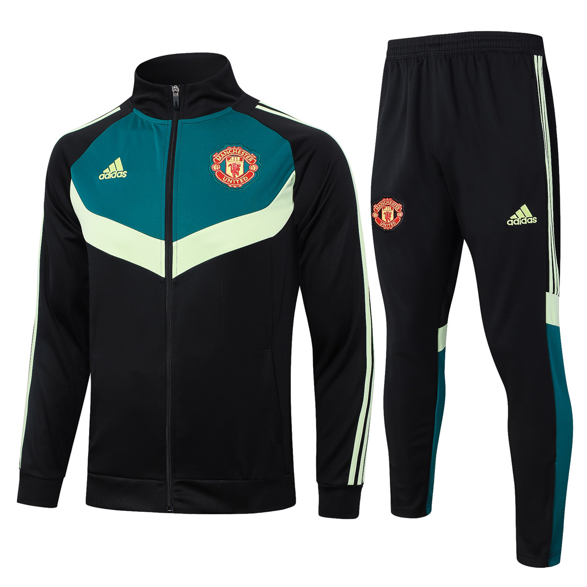 Mens Manchester United Jacket + Pants Training Suit Green – Black 2024/25