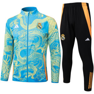 Mens Real Madrid Jacket + Pants Training Suit Light Blue Dragon 2024/25