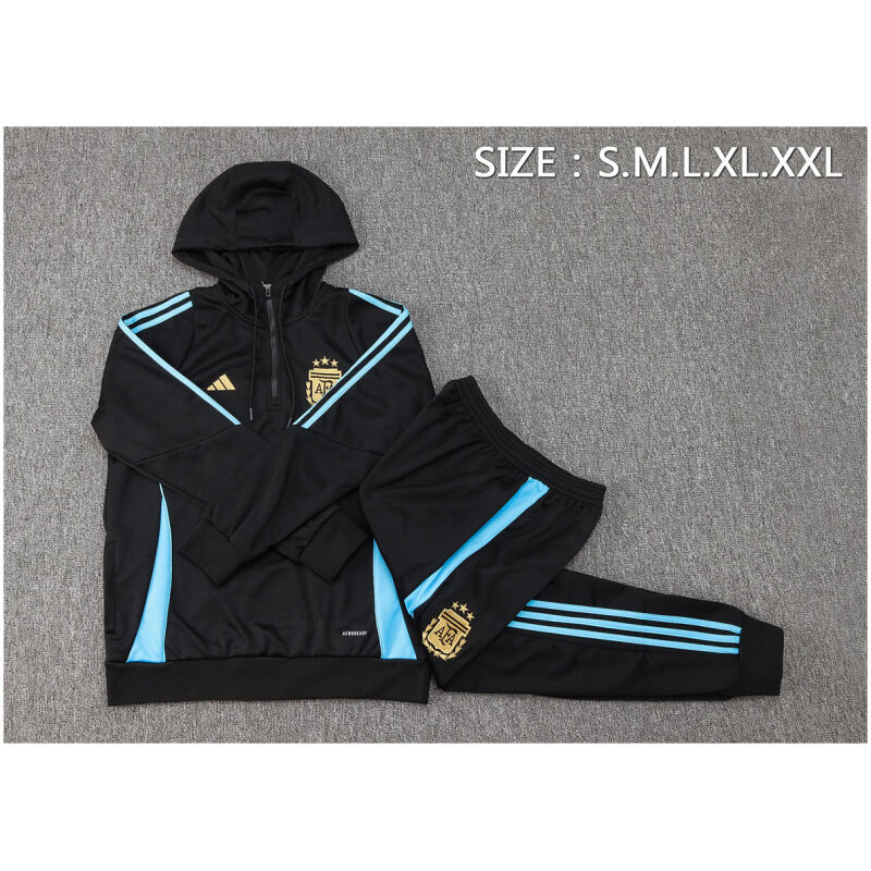 Mens Argentina Hoodie Sweatshirt + Pants Training Suit Black 2024