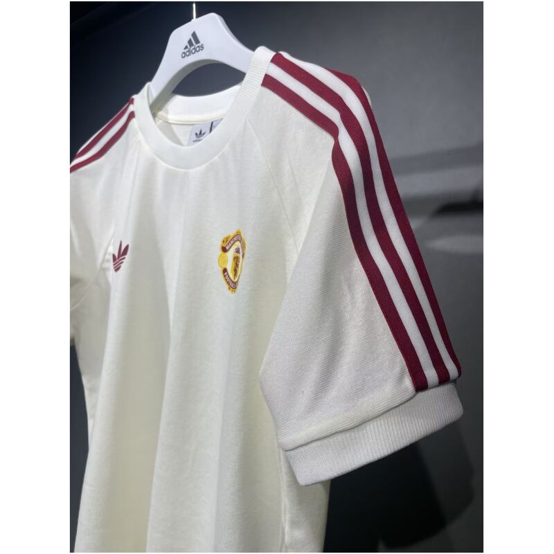 Mens Adidas Originals Manchester United Jersey 3 Stripes Pure Cotton White Shirt 2024/25 – Match