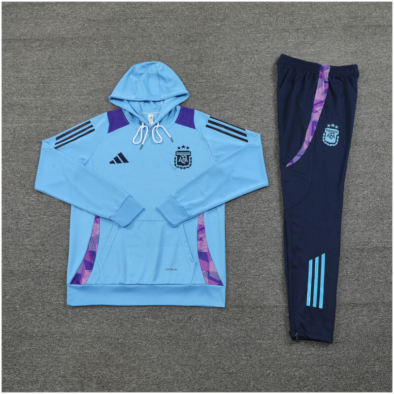 Mens Argentina Hoodie Sweatshirt + Pants Training Suit Light Blue 2024/25