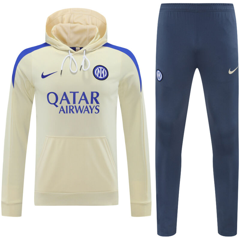 Mens Inter Milan Hoodie Sweatshirt + Pants Training Suit Yellow 2024/25