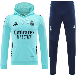 Mens Real Madrid Hoodie Sweatshirt + Pants Training Suit Green 2024/25