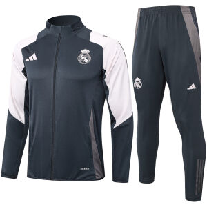 Mens Real Madrid Jacket + Pants Training Suit Grey 2024/25
