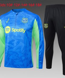 Kids Barcelona Training Suit Green – Blue 2024/25