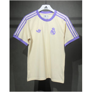 Mens Adidas Originals Real Madrid Jersey 3 Stripes Pure Cotton Cream Shirt 2024/25 – Match