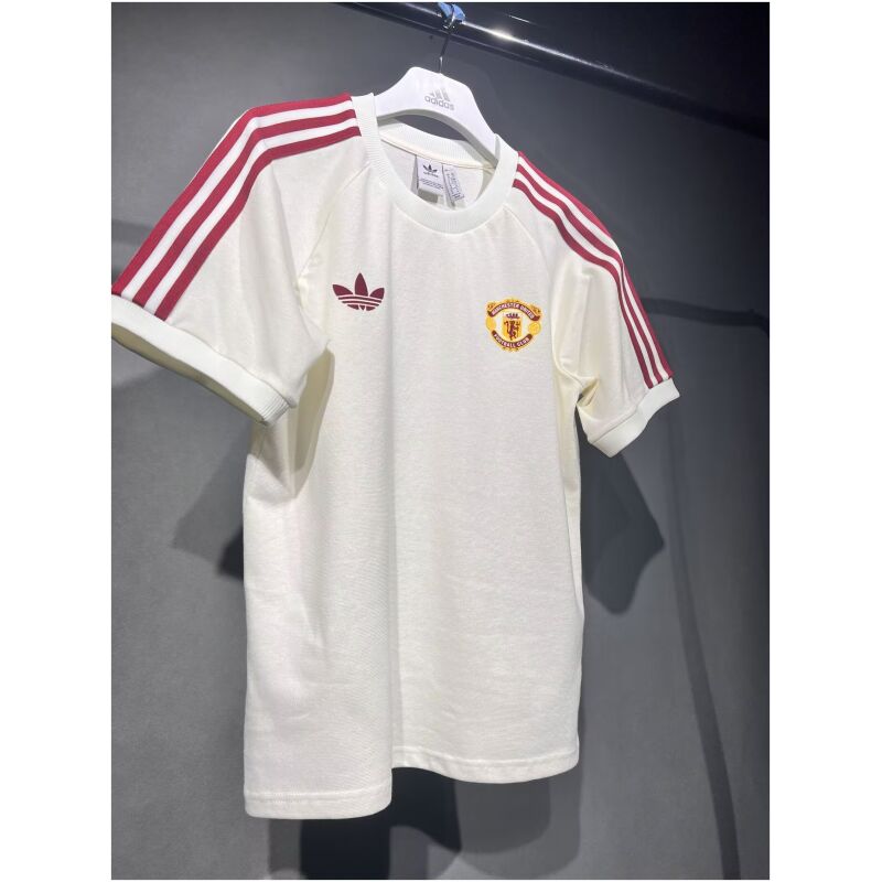 Mens Adidas Originals Manchester United Jersey 3 Stripes Pure Cotton White Shirt 2024/25 – Match
