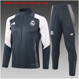 Kids Real Madrid Jacket + Pants Training Suit Grey 2024/25