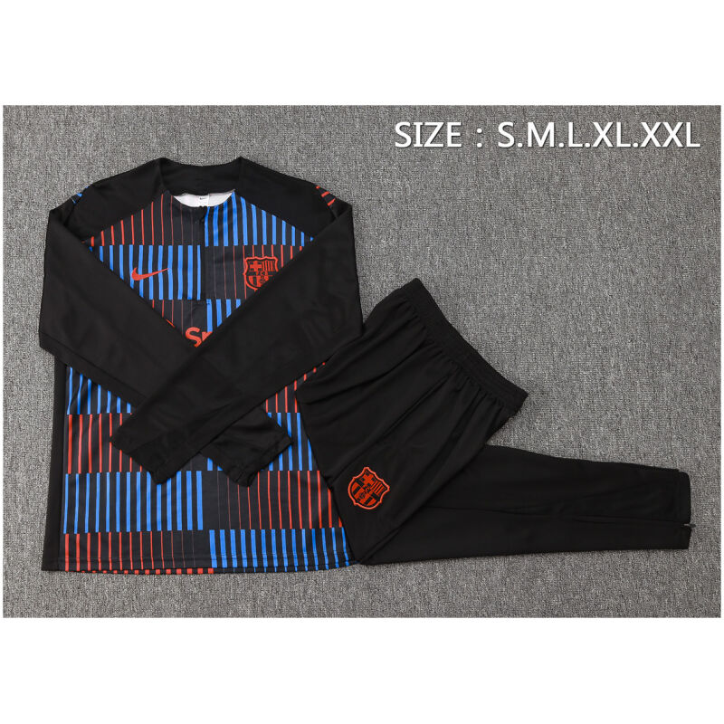 Kids Barcelona Training Suit Black Vertical Stripes 2024/25