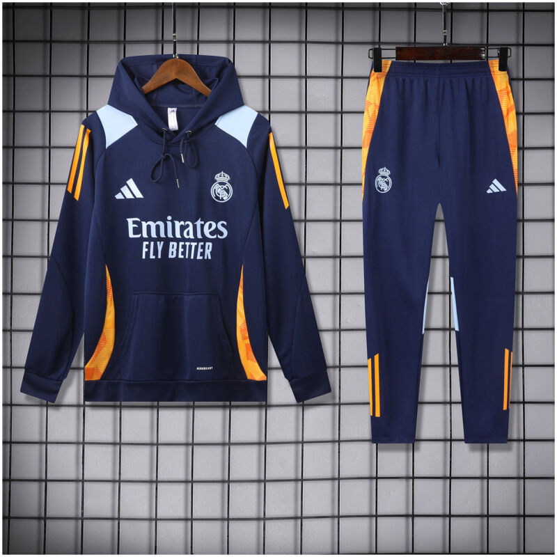 Mens Real Madrid Hoodie Sweatshirt + Pants Training Suit Royal 2024/25