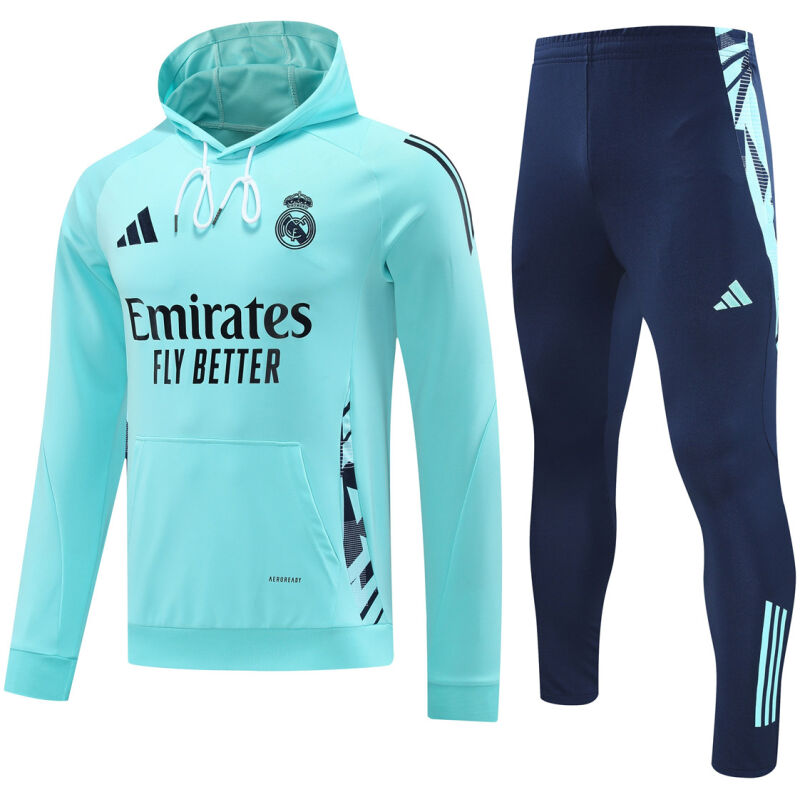 Mens Real Madrid Hoodie Sweatshirt + Pants Training Suit Green 2024/25