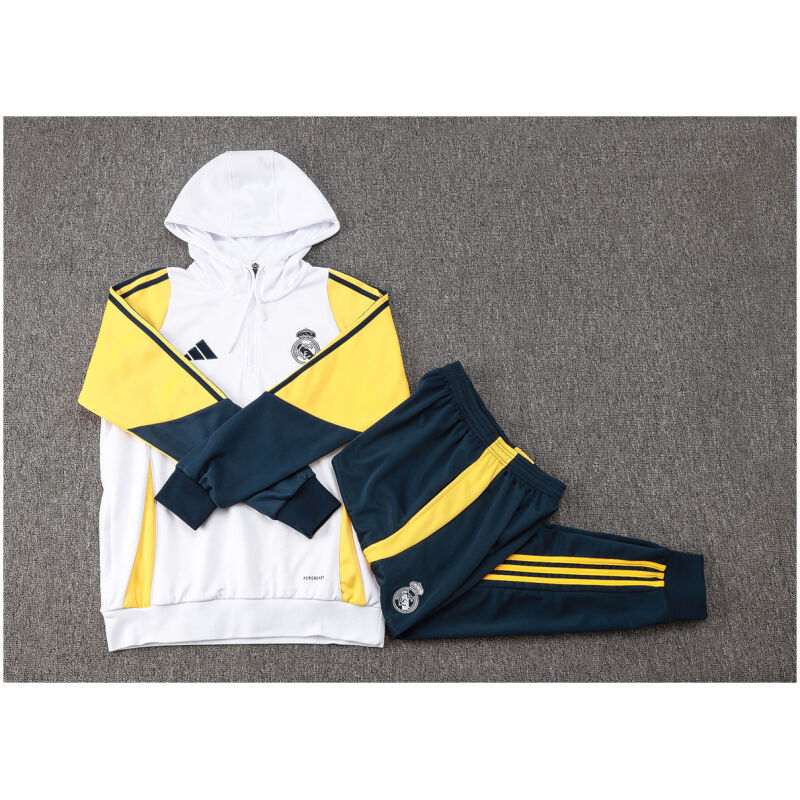Kids Real Madrid Hoodie Sweatshirt + Pants Suit White 2024/25