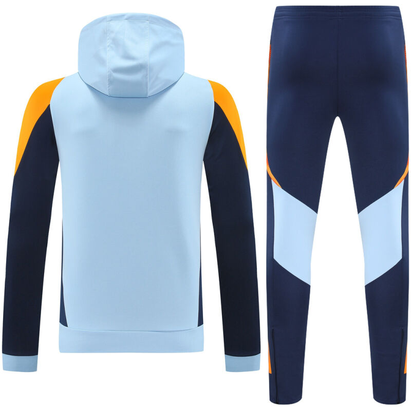 Mens Real Madrid Hoodie Sweatshirt + Pants Training Suit Light Blue 2024/25