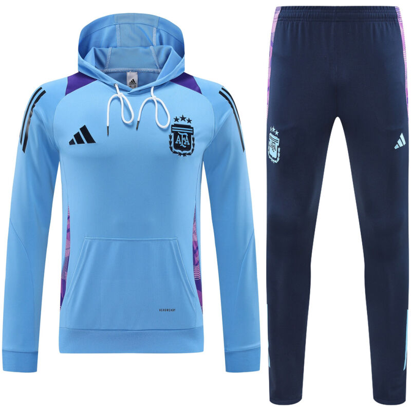 Mens Argentina Hoodie Sweatshirt + Pants Training Suit Light Blue 2024/25