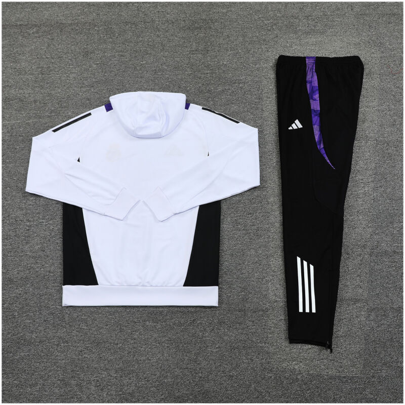 Mens Real Madrid Hoodie Sweatshirt + Pants Training Suit White III 2024/25