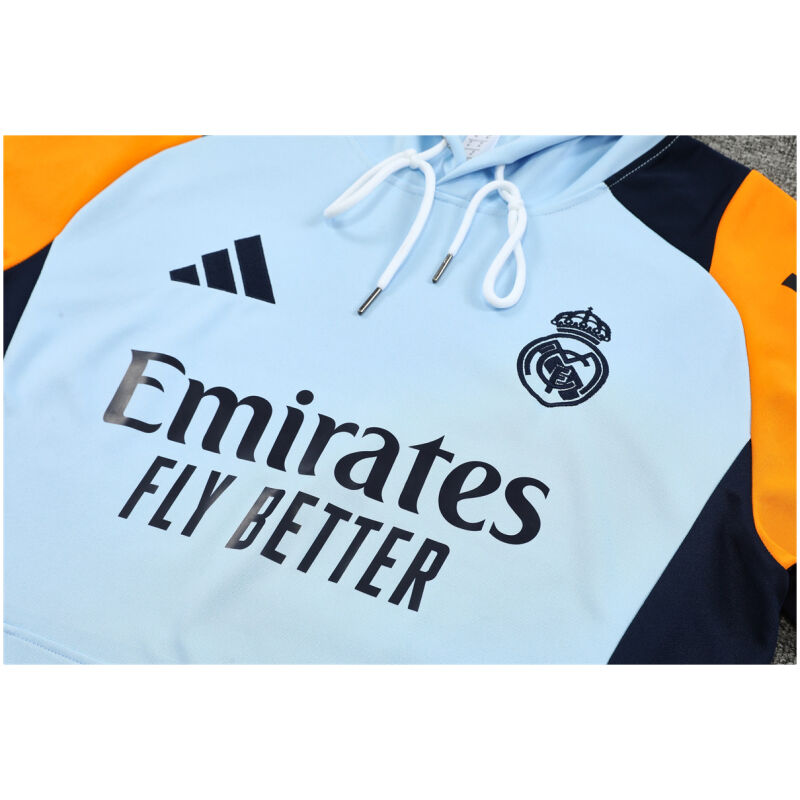 Mens Real Madrid Hoodie Sweatshirt + Pants Training Suit Light Blue 2024/25