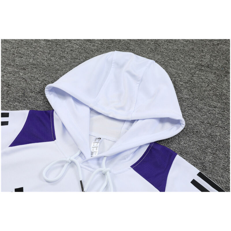 Mens Real Madrid Hoodie Sweatshirt + Pants Training Suit White III 2024/25