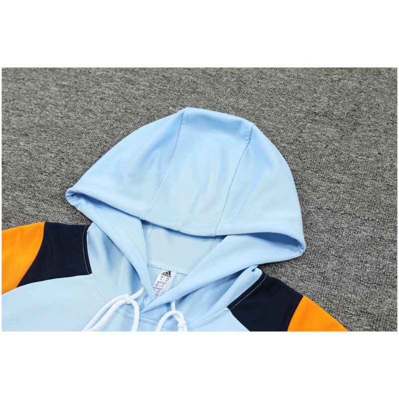 Mens Real Madrid Hoodie Sweatshirt + Pants Training Suit Light Blue 2024/25