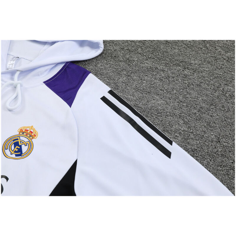 Mens Real Madrid Hoodie Sweatshirt + Pants Training Suit White III 2024/25