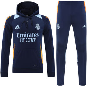 Mens Real Madrid Hoodie Sweatshirt + Pants Training Suit Royal 2024/25