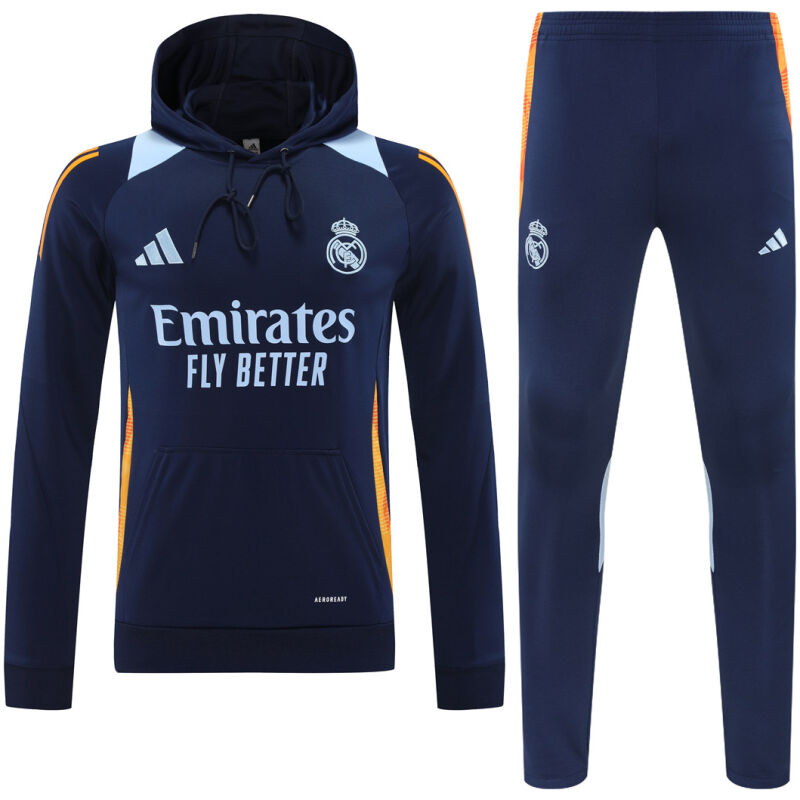 Mens Real Madrid Hoodie Sweatshirt + Pants Training Suit Royal 2024/25