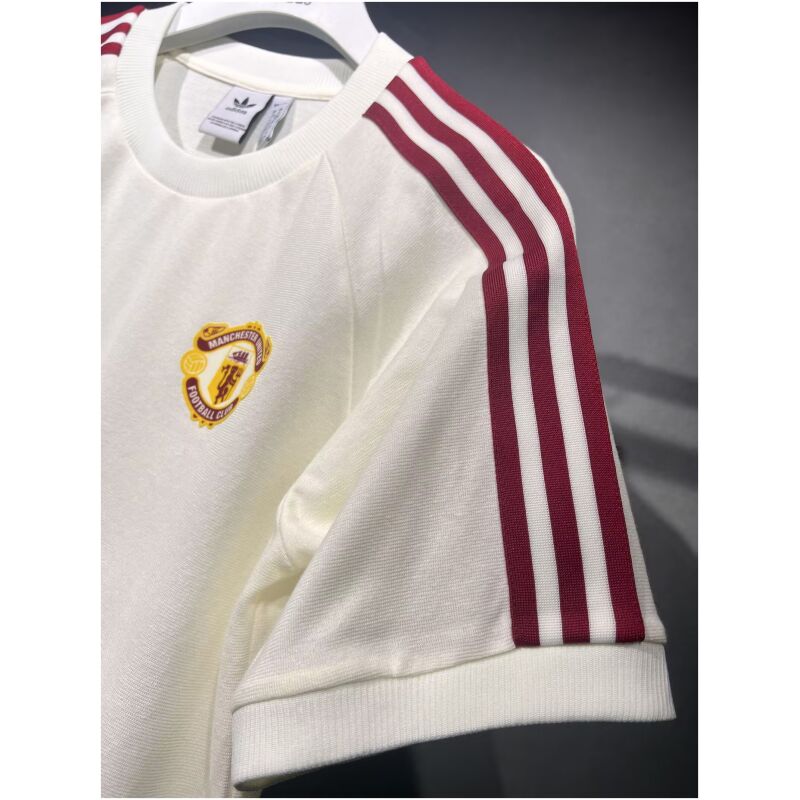 Mens Adidas Originals Manchester United Jersey 3 Stripes Pure Cotton White Shirt 2024/25 – Match