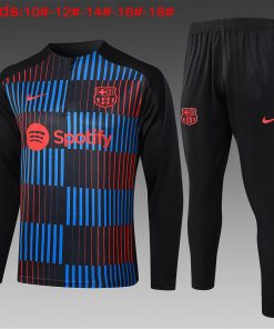 Kids Barcelona Training Suit Black Vertical Stripes 2024/25