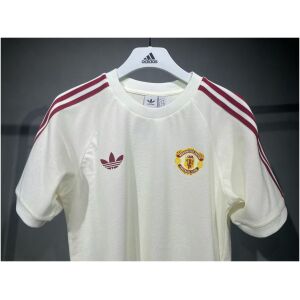 Mens Adidas Originals Manchester United Jersey 3 Stripes Pure Cotton White Shirt 2024/25 – Match