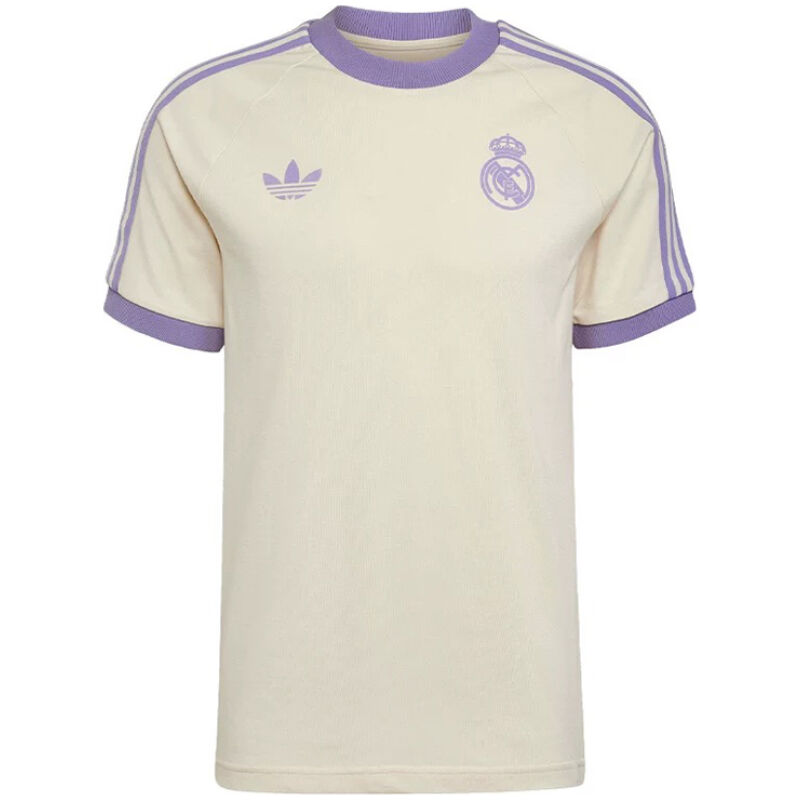 Mens Adidas Originals Real Madrid Jersey 3 Stripes Pure Cotton Cream Shirt 2024/25 – Match
