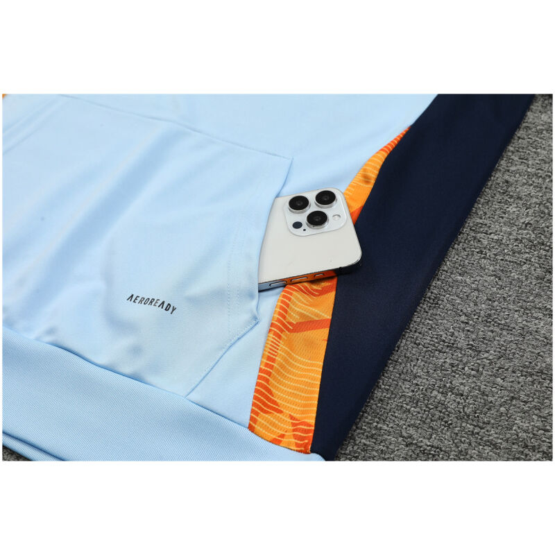 Mens Real Madrid Hoodie Sweatshirt + Pants Training Suit Light Blue 2024/25