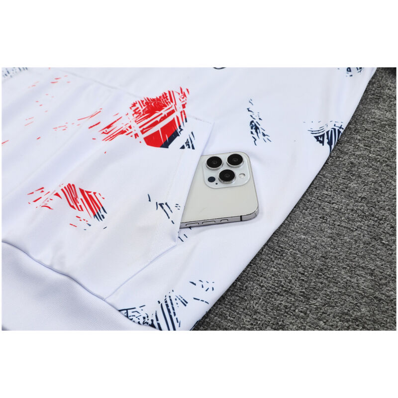 Mens PSG Hoodie Sweatshirt + Pants Training Suit White Patterns 2024/25