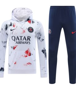 Mens PSG Hoodie Sweatshirt + Pants Training Suit White Patterns 2024/25