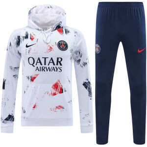 Mens PSG Hoodie Sweatshirt + Pants Training Suit White Patterns 2024/25