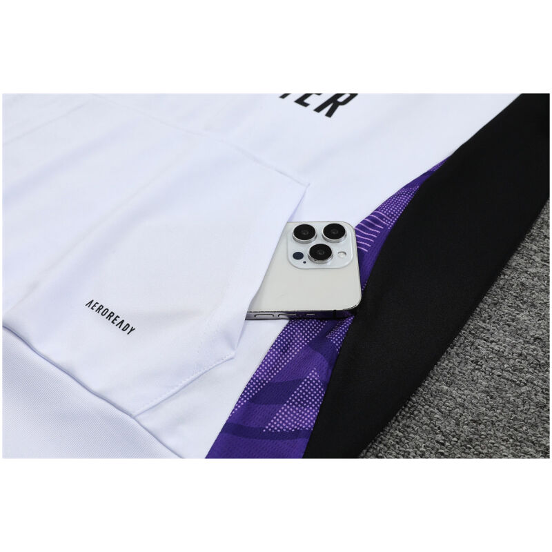 Mens Real Madrid Hoodie Sweatshirt + Pants Training Suit White III 2024/25
