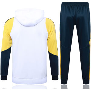 Mens Real Madrid Hoodie Sweatshirt + Pants Training Suit White 2024/25