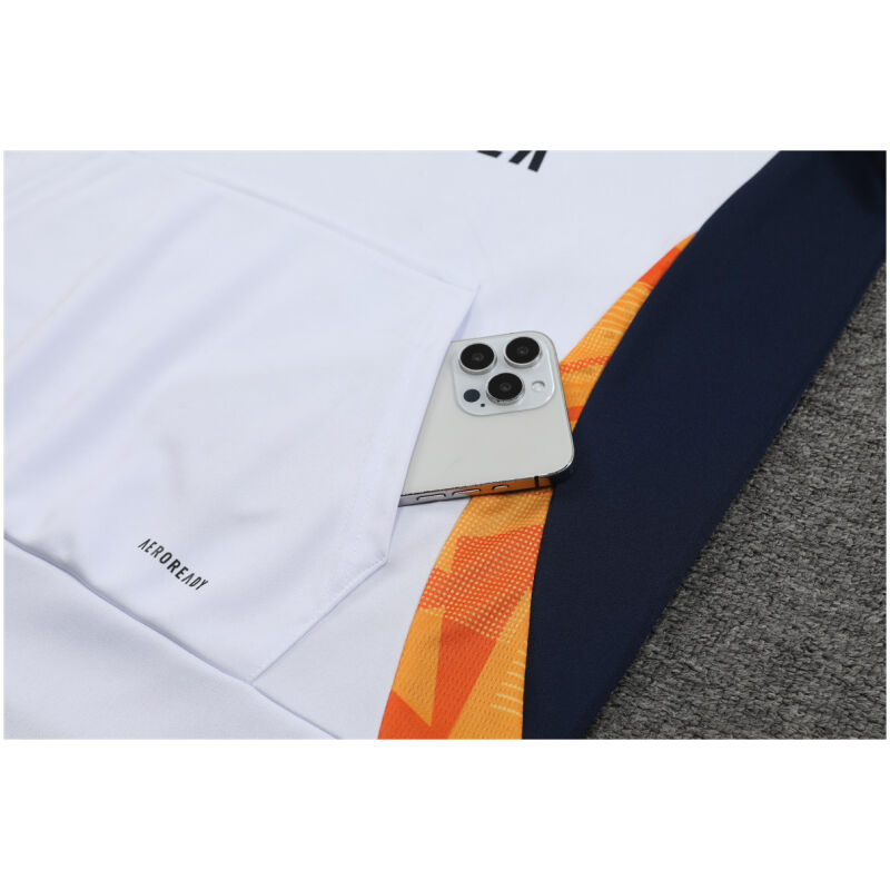 Mens Real Madrid Hoodie Sweatshirt + Pants Training Suit White II 2024/25