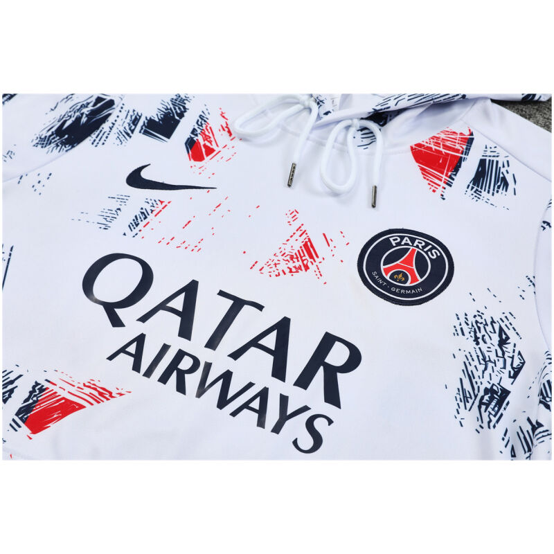 Mens PSG Hoodie Sweatshirt + Pants Training Suit White Patterns 2024/25