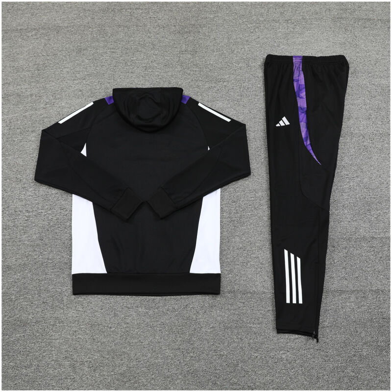 Mens Real Madrid Hoodie Sweatshirt + Pants Training Suit Black 2024/25