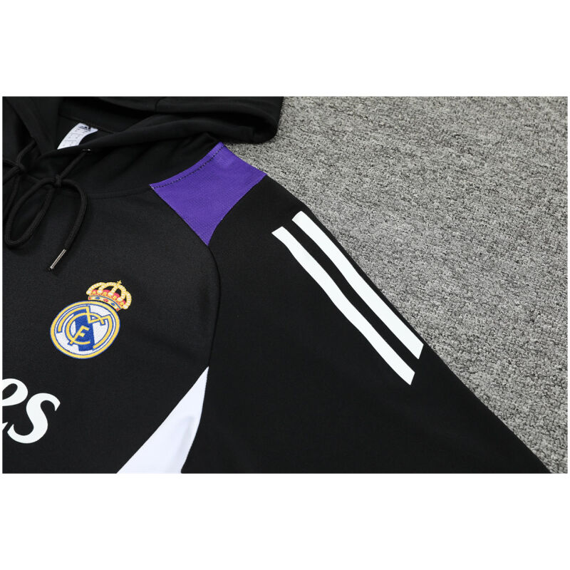 Mens Real Madrid Hoodie Sweatshirt + Pants Training Suit Black 2024/25