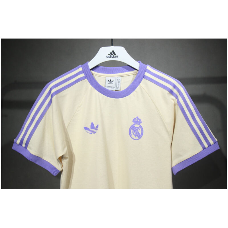 Mens Adidas Originals Real Madrid Jersey 3 Stripes Pure Cotton Cream Shirt 2024/25 – Match