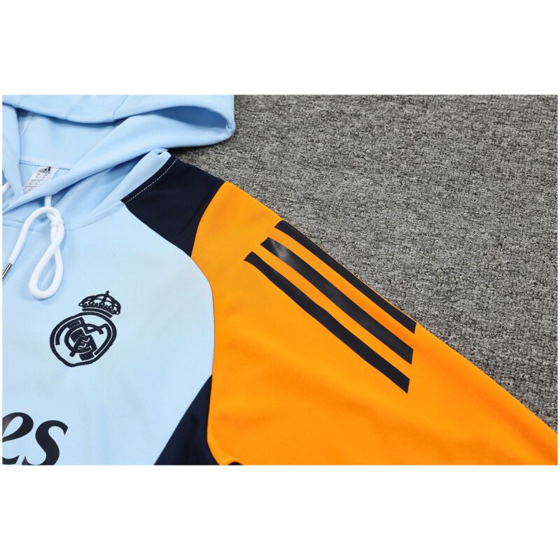 Mens Real Madrid Hoodie Sweatshirt + Pants Training Suit Light Blue 2024/25