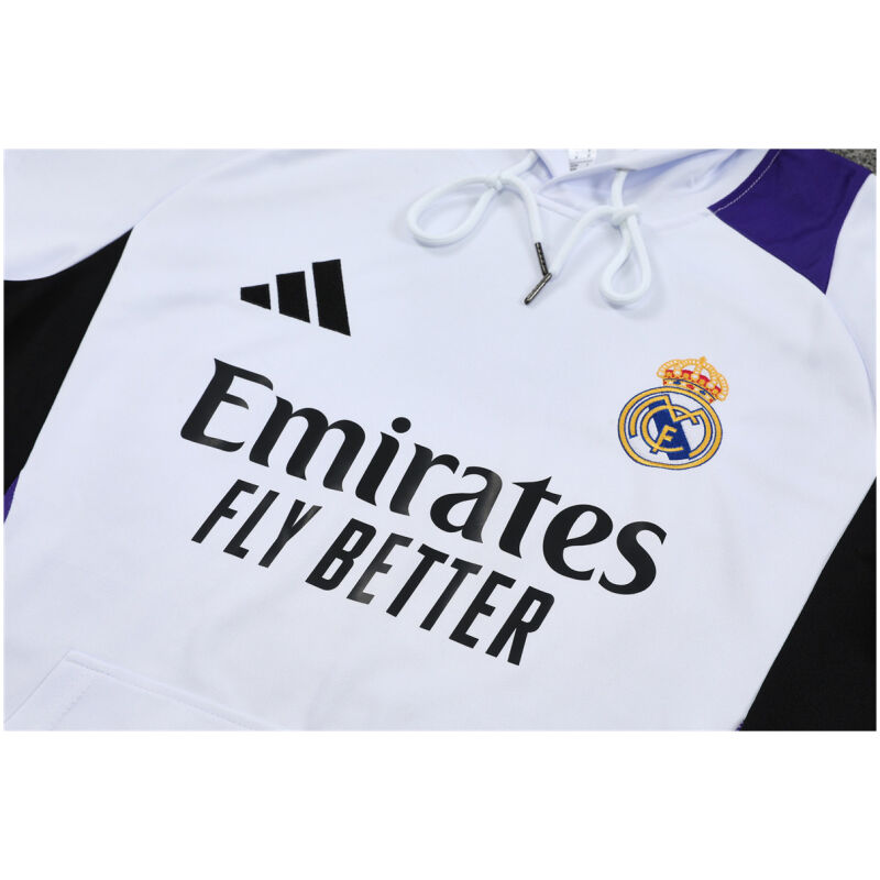 Mens Real Madrid Hoodie Sweatshirt + Pants Training Suit White III 2024/25