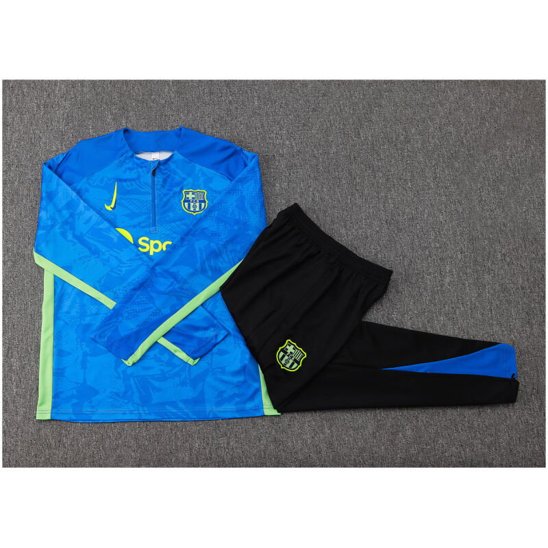 Kids Barcelona Training Suit Green – Blue 2024/25
